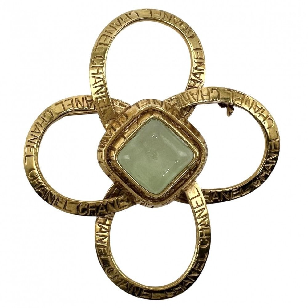 Vintage CHANEL 96P Gripoix Pin Brooch 2.8 inches Gold Plated in Rare