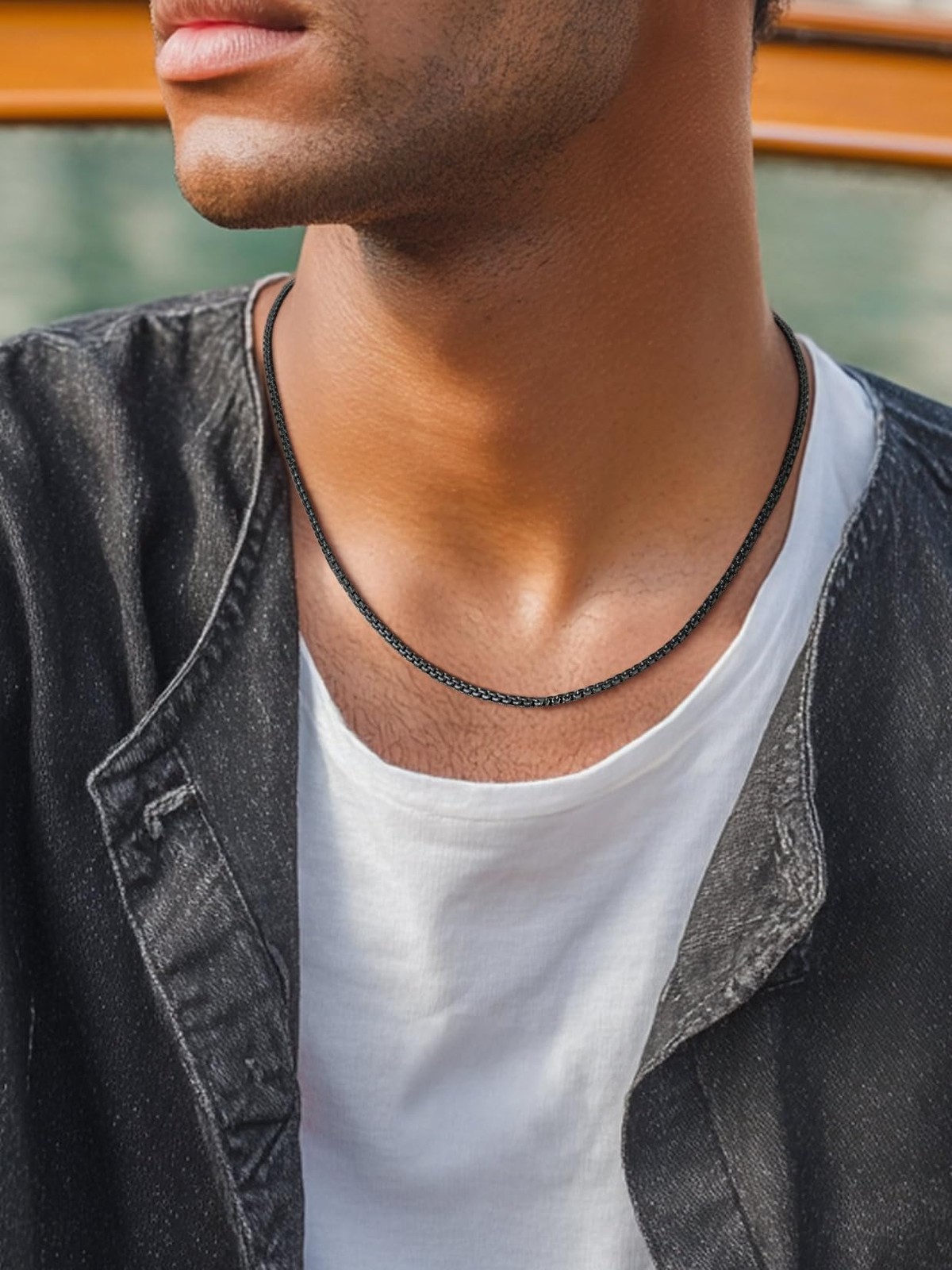 Thick Chain 22inch Black Necklace for Men Stainless Steel Hip Hop Jewelry Gift