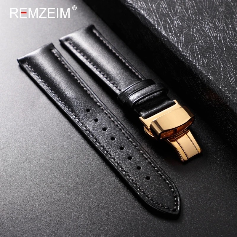 Genuine Leather Watch Band 18mm 20mm Calfskin Replacement Strap Butterfly Clasp