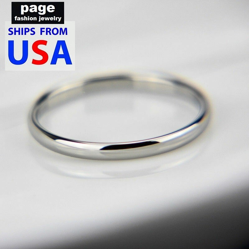 Traditional Silver 2mm Wedding Band Ring Polished Stainless Steel Size 5.5-11.5