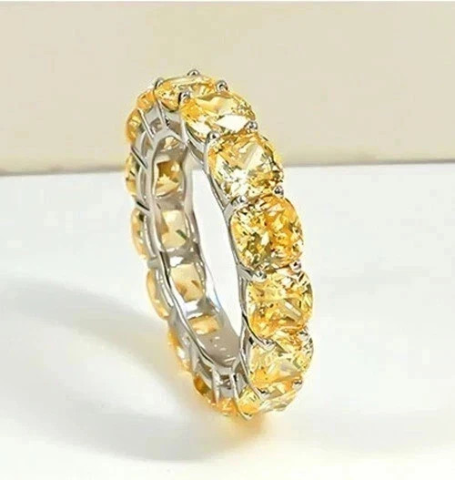 Fancy Cushion Cut Lab-Created Sapphire Engagement Ring In 14K White Gold Plated