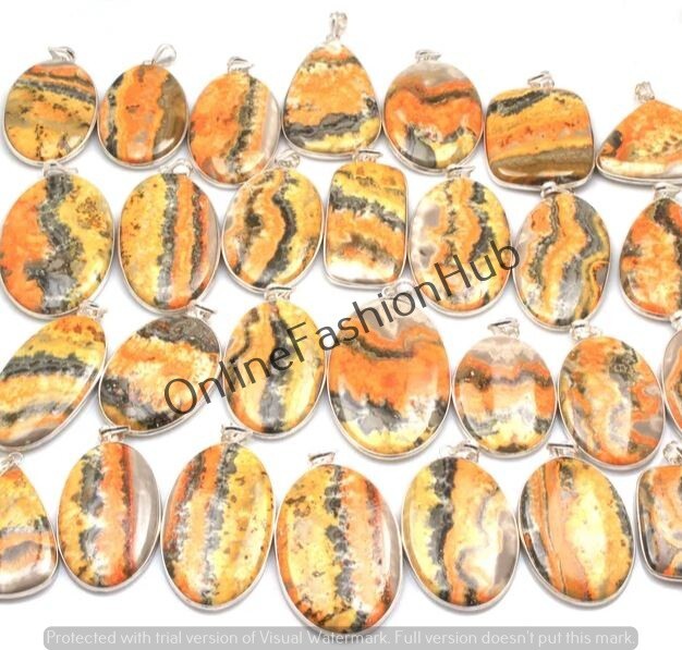 Bumble Bee Jasper Gemstone Bezel Pendants Lot 925 Sterling Silver Plated Pendant