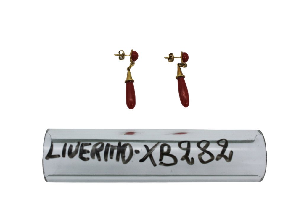Orecchini Goccia Pendenti Corallo, Oro 750, XB282 Liverino Basilio