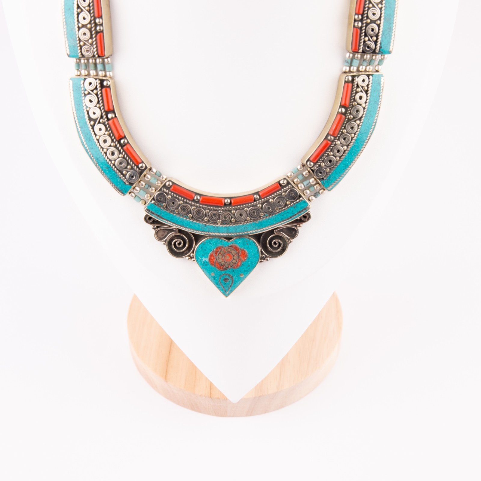 Antique Tibetan Necklace Turquoise Coral Choker, Handmade Tribal Statement