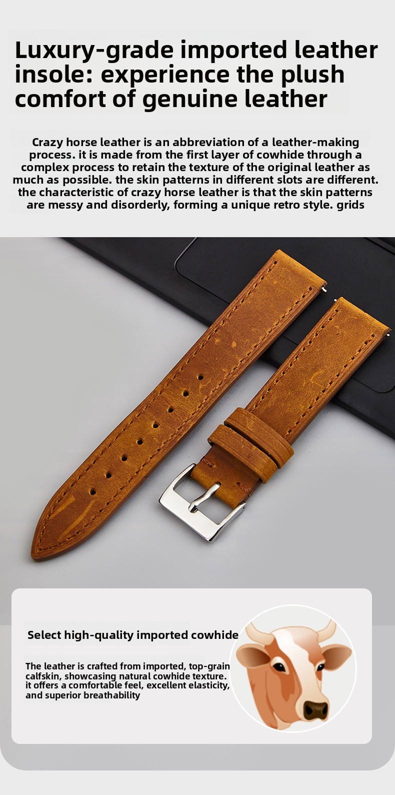 Vintage cowhide genuione leather watch straps mens band 18 19 20 21 22 24mm