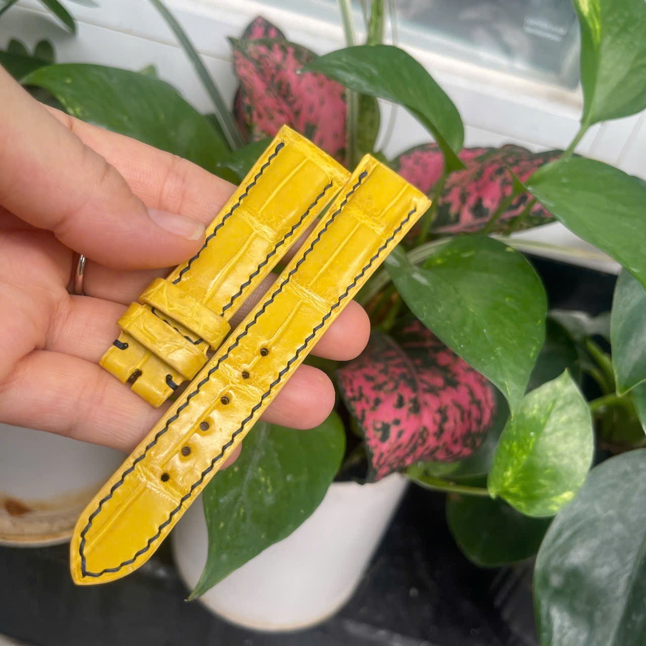 Yellow 20mm/18mm 100% Genuine Exotic Leather Skin Watch Strap Band-Handmade