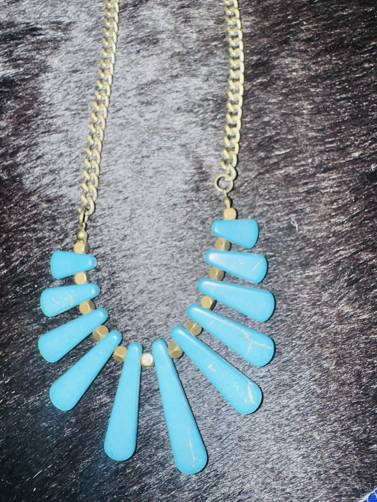 NEW! Plunder “Kamlyn” Faux Turquoise & Brass Necklace – 22in adjustable chain