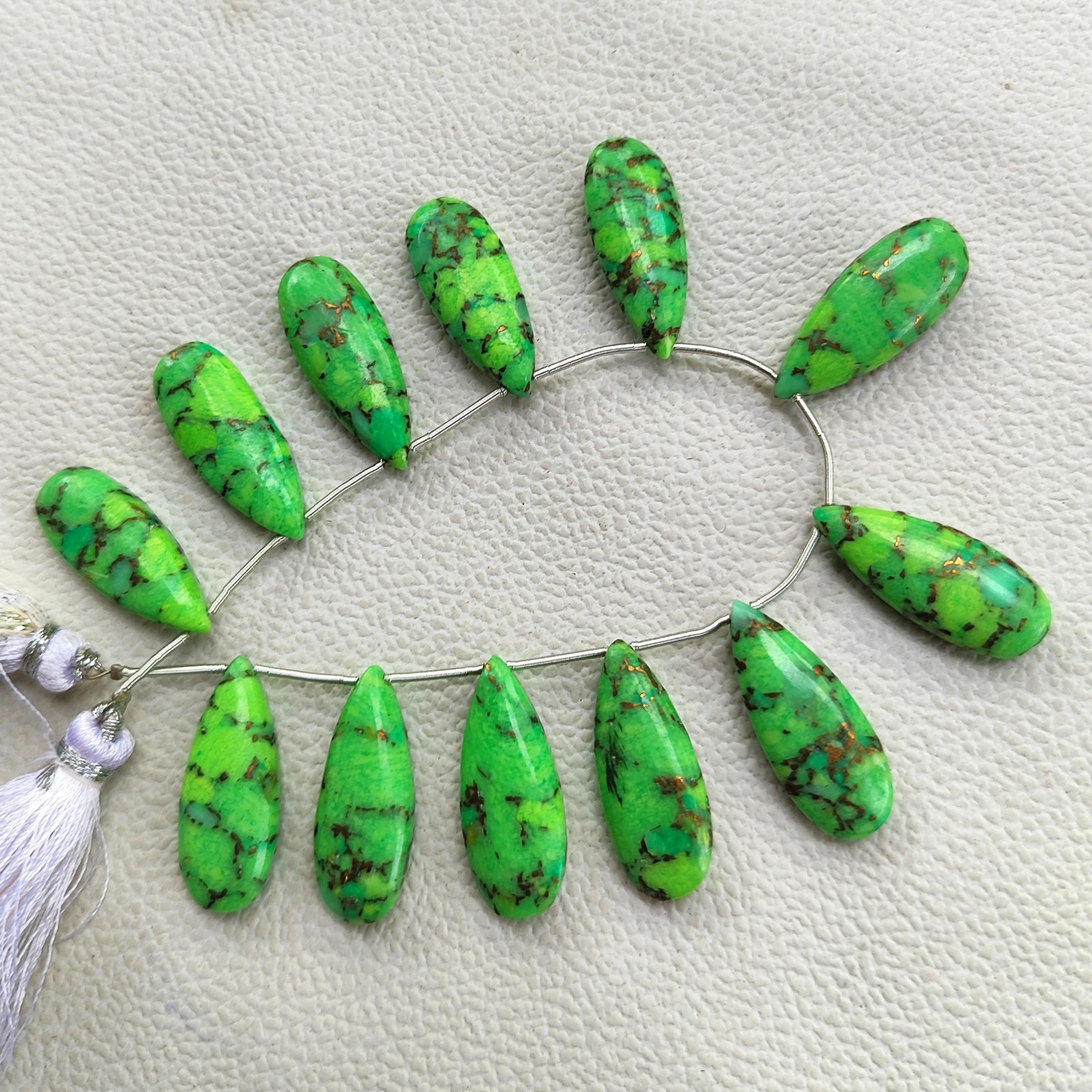 6″ Strand Green Turquoise Smooth Pear Shape Beads 25x10mm