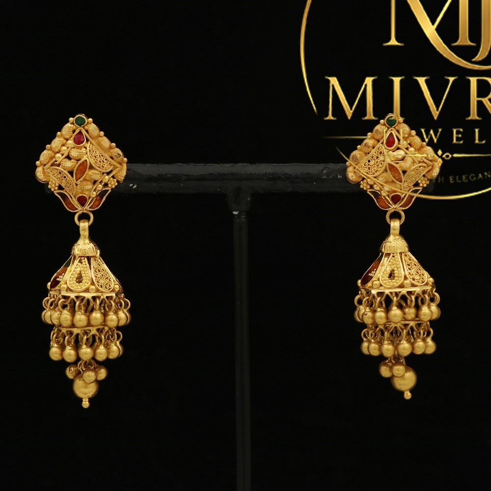 22K Stamp Merry Shine Gold Dangle Earrings 4.5cm Anniversary Gift 9.94g