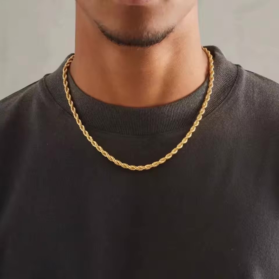 925 Sterling Silver 18K Gold Plated 4mm Rope Chain Necklace 18-24” Unisex