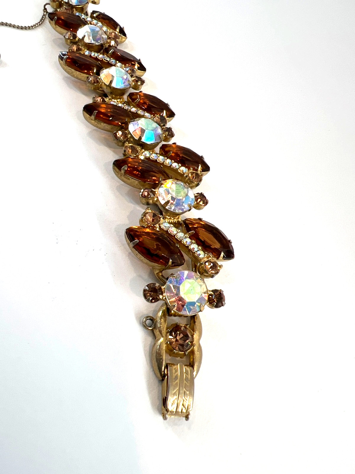 JULIANA D&E Amber Navettes, ABs, Art Glass 2-PC Set Bracelet Brooch