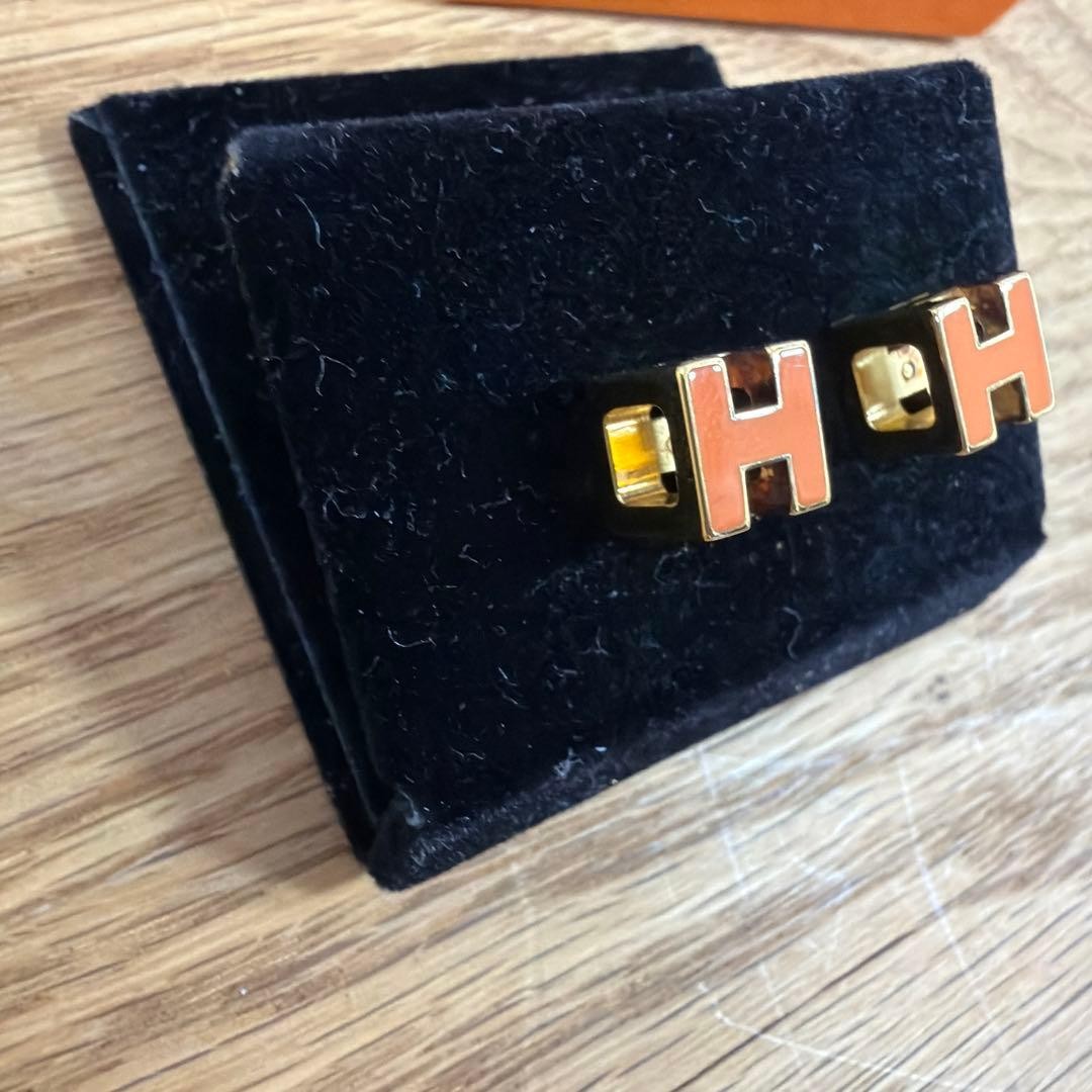 HERMES Orange H Logo Earrings
