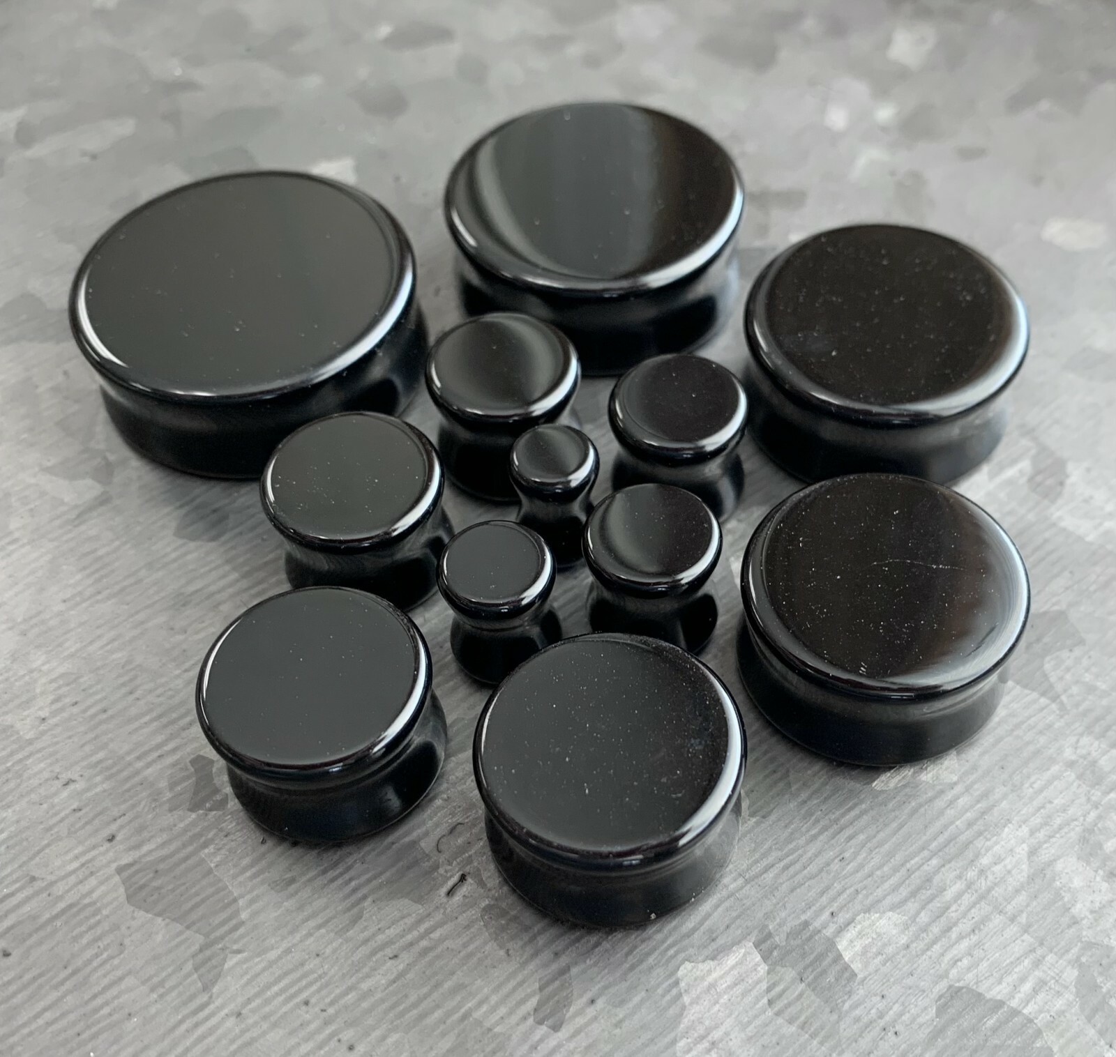 PAIR Black Flat Glass Double Flare Plugs Gauges Earlets Body Jewelry