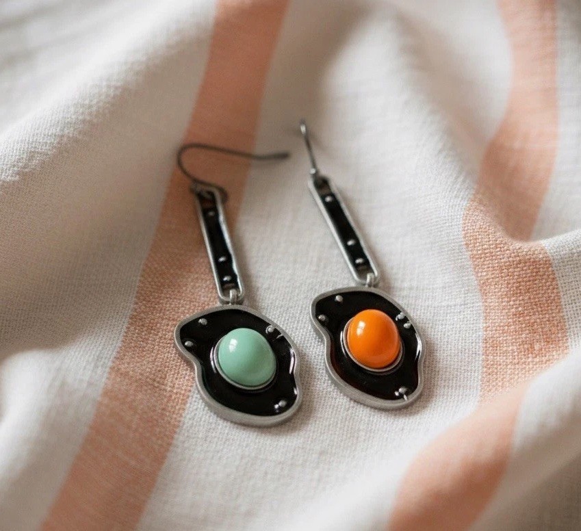 Museum Turquoise Geometric Mismatch Earrings Art Silver Asymmetric Modern Boho