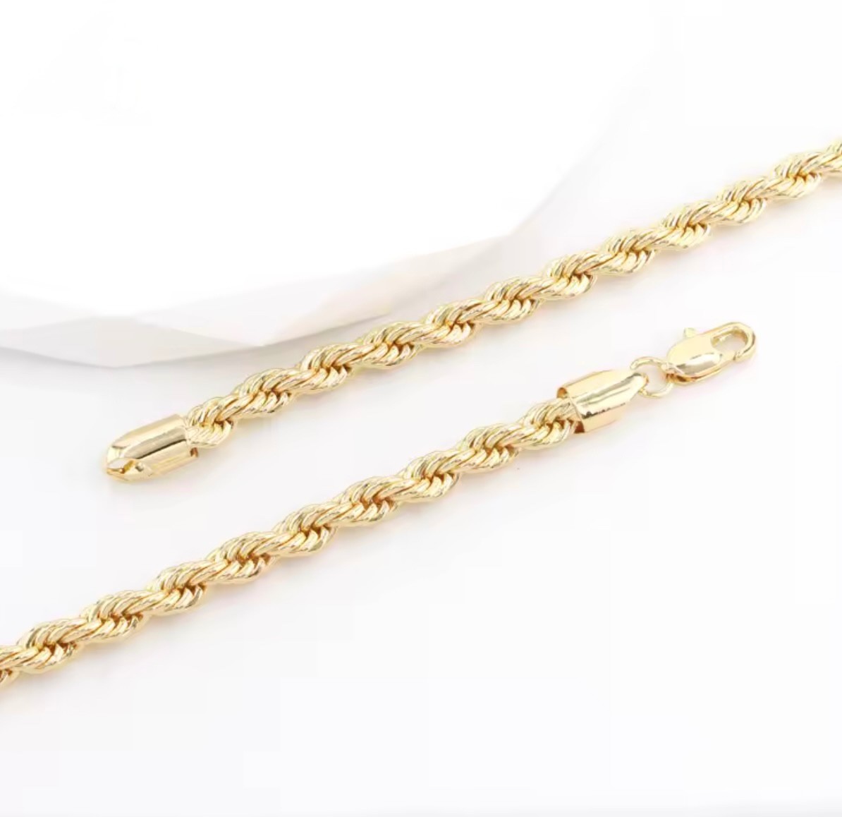 14K Gold GP, Rope Chain Solid Necklace 18-24in Mens Womens Boys Girls