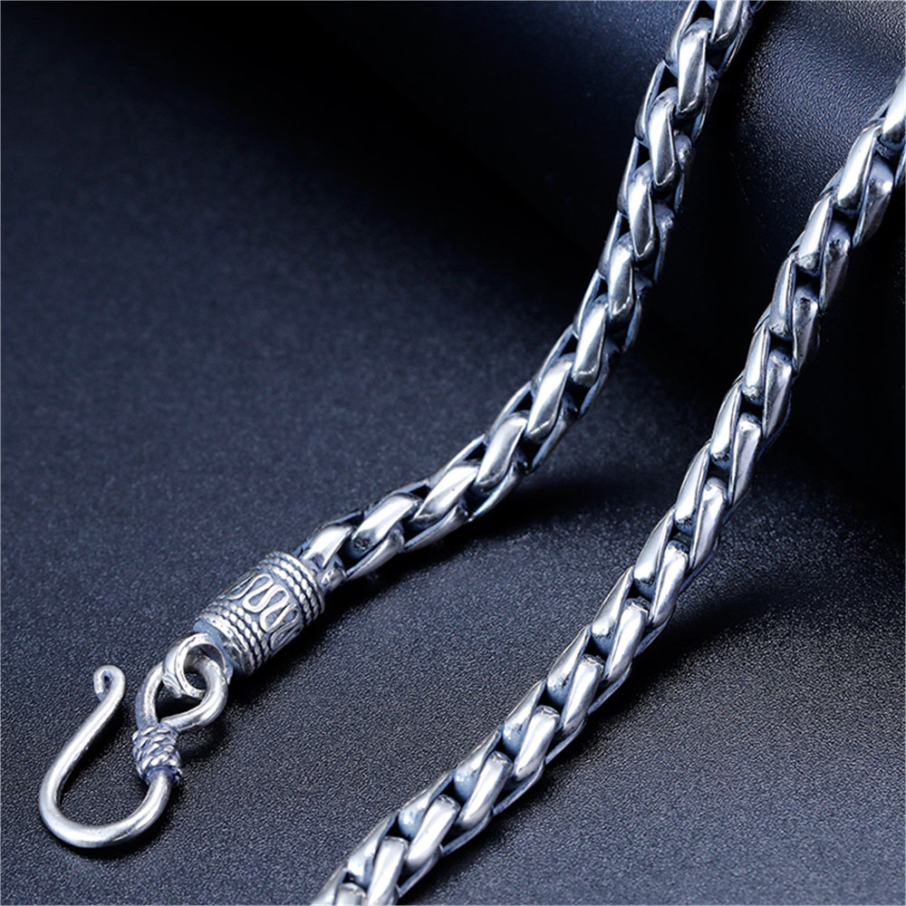 Solid 925 Sterling Silver Chain Men 5mm Wheat Link Necklace 60-61g 23.6inch L