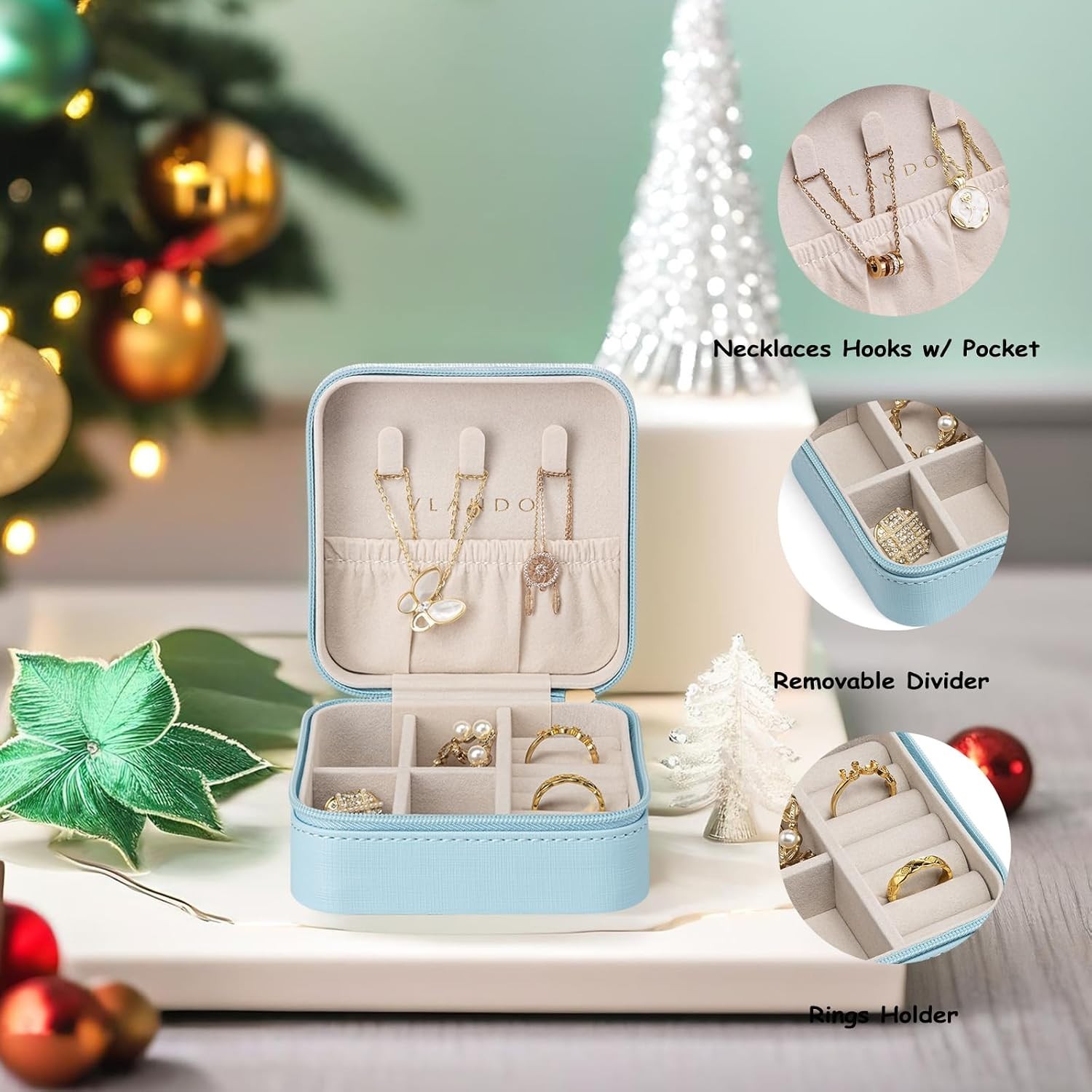 Small Travel Jewelry Box Organizer Display Case for Girls Women Gift Rings Ea…