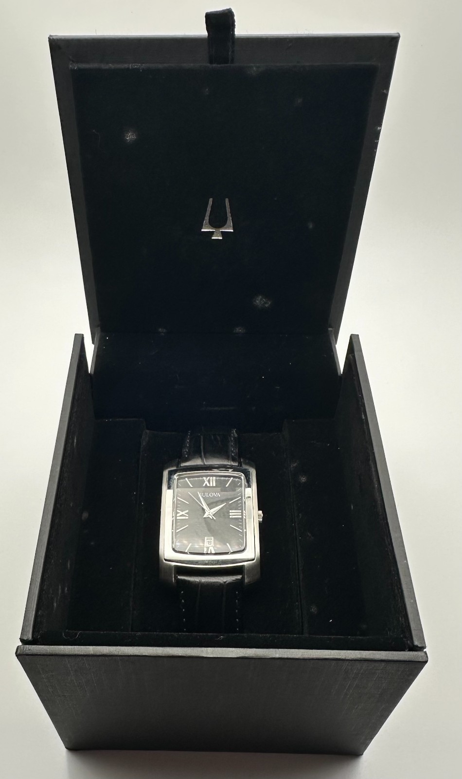 BULOVA Quartz Tank, 31mm Silver-Tone/Black Leather Band, Ref. 96B269; Fast Ship!