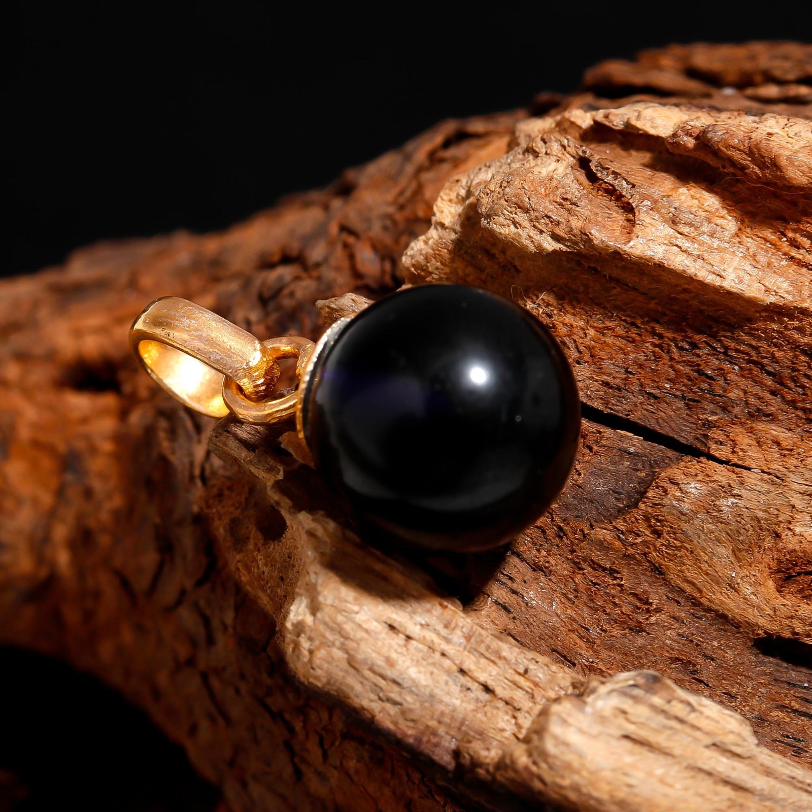 100% Natural Black Onyx Ball Chain Pendant Gold Fill 925 Sterling Silver Jewelry