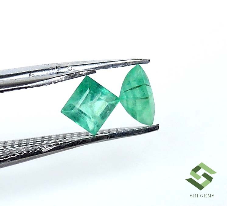 4×4 mm Certified Natural Emerald Square Cut Pair 0.63 CTS Untreated Loose Gems