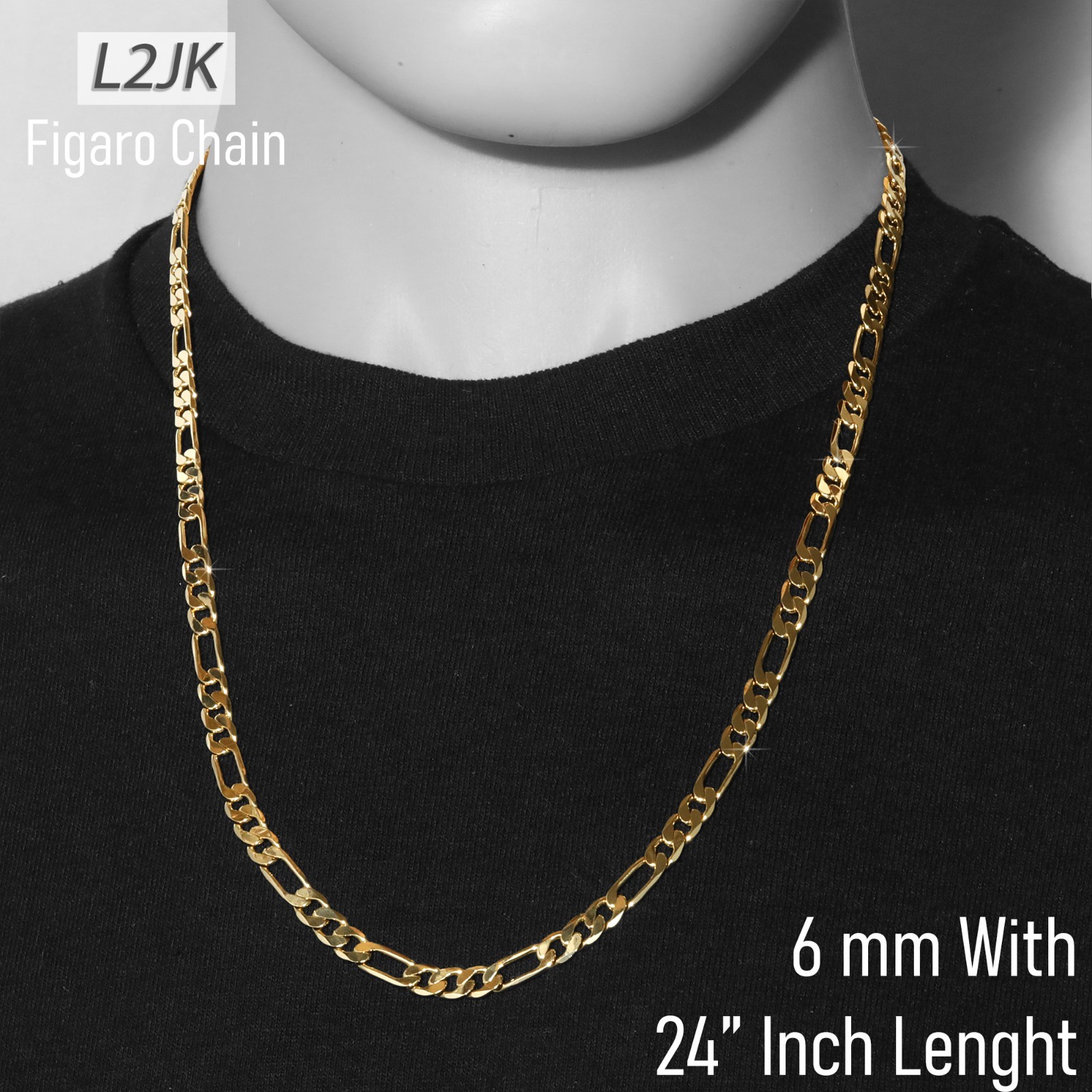 Figaro Chain Necklace 14K Gold Plated 6mm 24″ Hip Hop Fashion For Men’ & Women