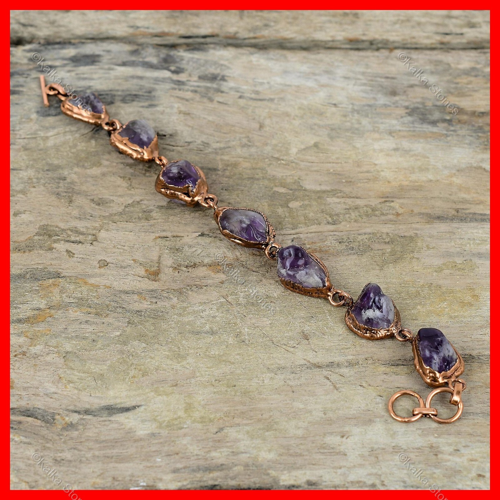Pentagon Super 23 Amethyst Gemstone Chain Electroformed Ethnic Bracelet Copper