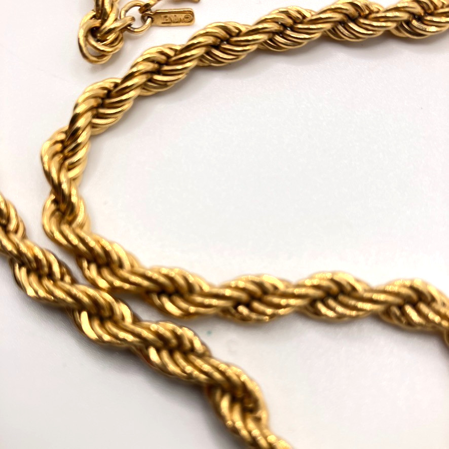 Monet rope chain necklace gold plated metal 51cm vtg unisex costume jewellery