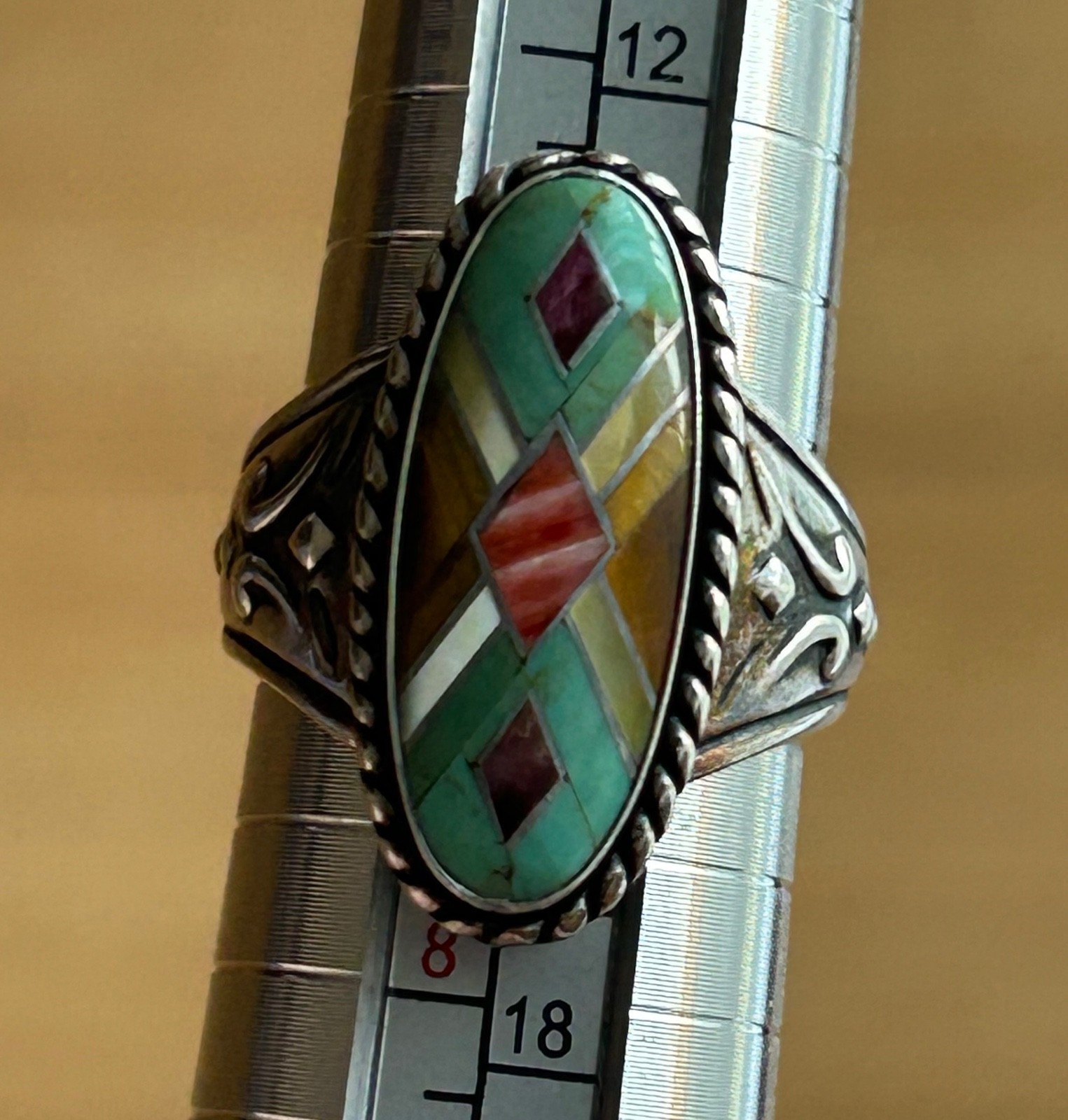 Carolyn Pollack Relios Sterling Silver Turquoise Inlay Mosaic Ring – Size 7