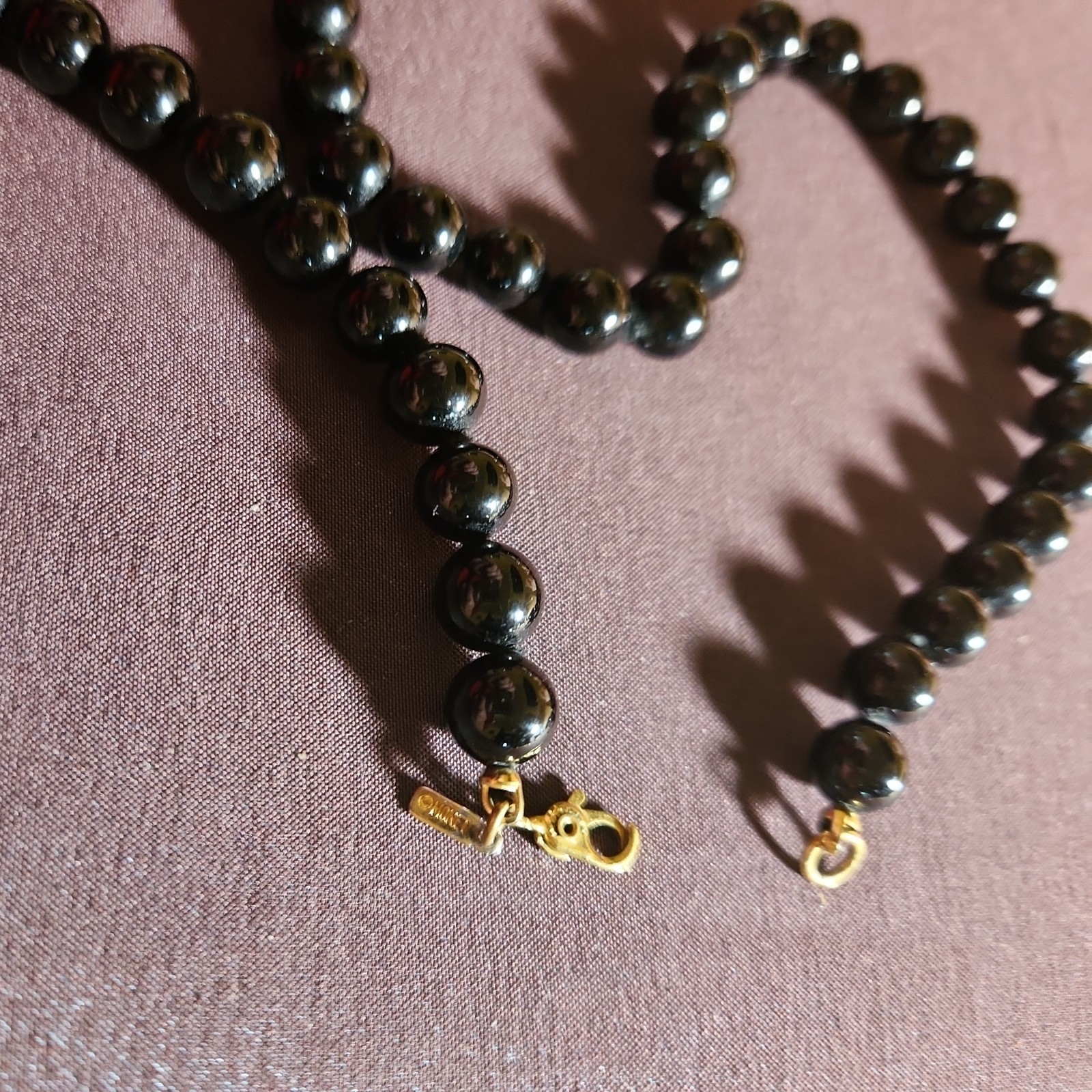 Vintage Monet Black Onyx Color Plastic Beads Knotted 24″ Necklace