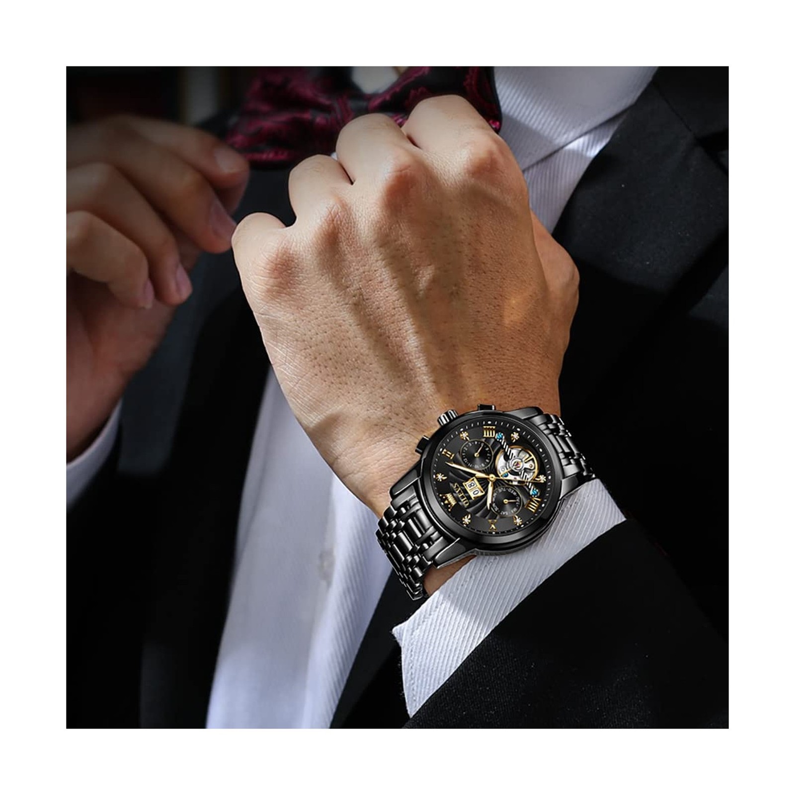 OLEVS Men Automatic Watch Skeleton 5 Hands Mechanical Classic Luxury Multi Ca…