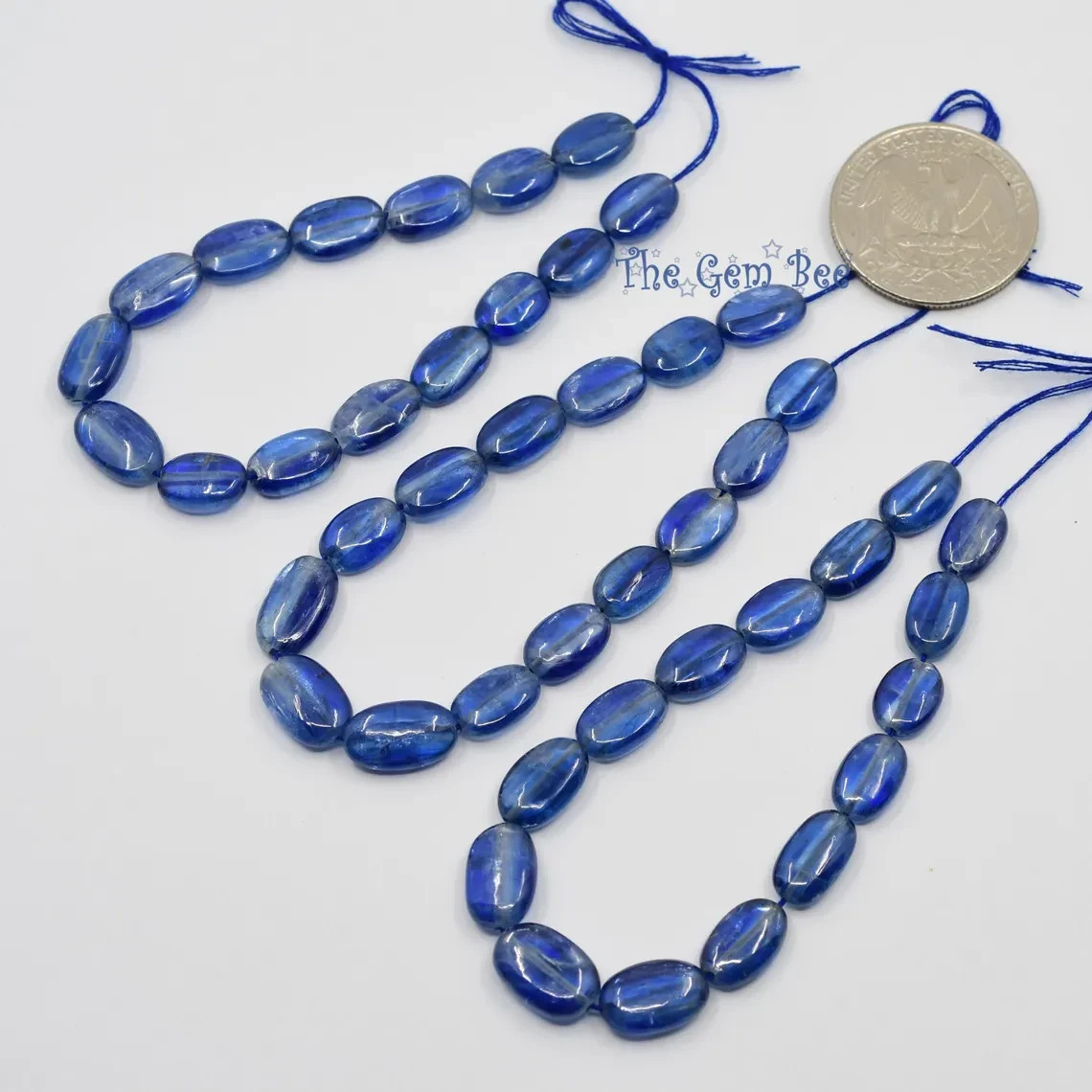 100% natural Kyanite Sapphire Blue Smooth Oval Nuggets Beads 6 inch strand