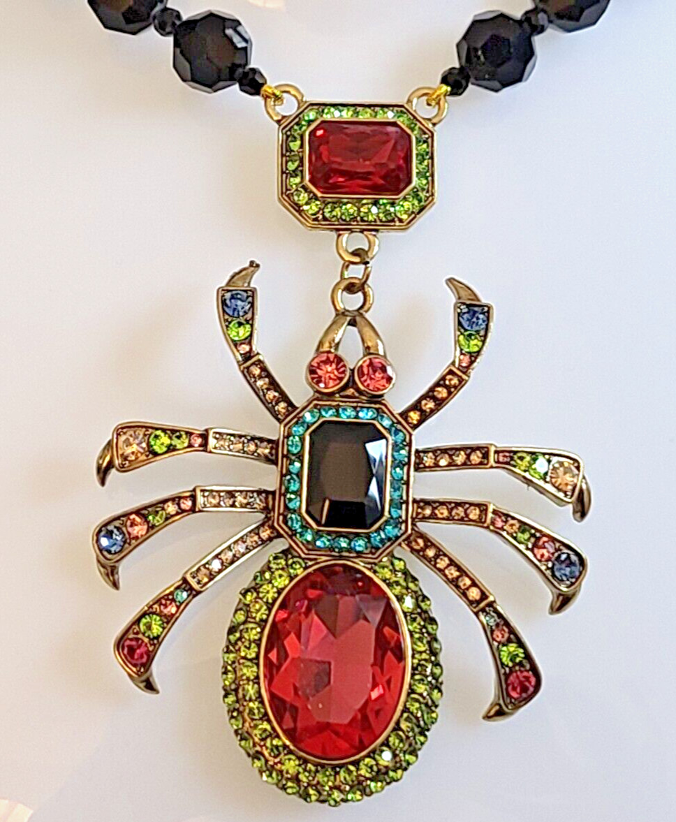 FAB UNSIGNED DESIGNER STYLE MULTICOLOR CRYSTAL SPIDER LONG LEGS DROP NECKLACE