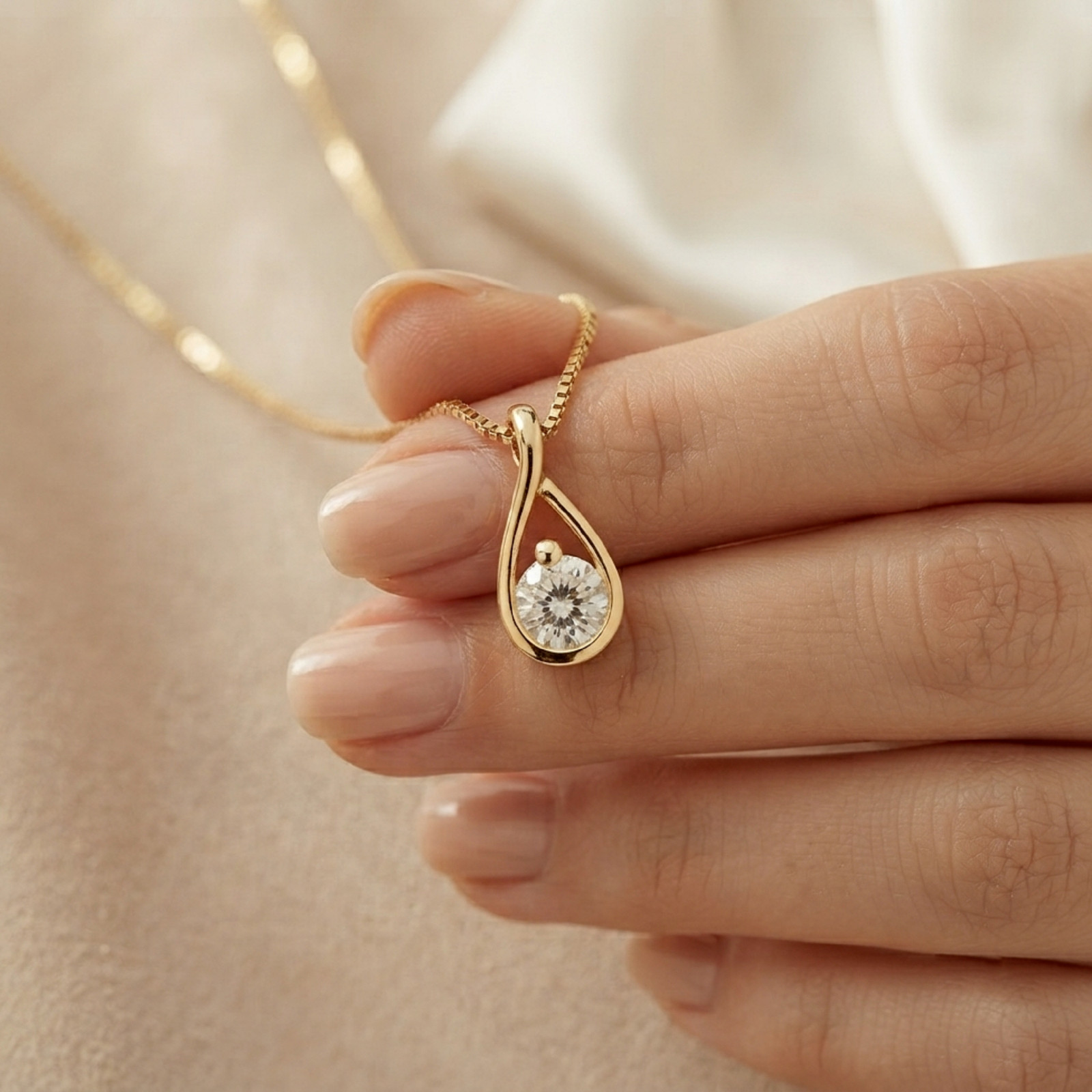 Round Cut Solitaire Moissanite Diamond Pendant 14K Solid Yellow Gold For Women’s