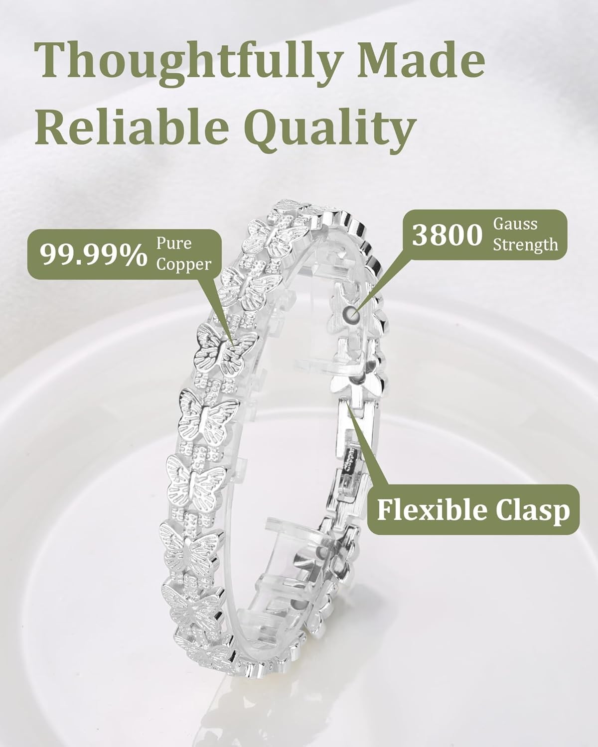 Women’s Copper Magnetic Bracelet Clover Crystal Adjustable Pain Relief Arthritis