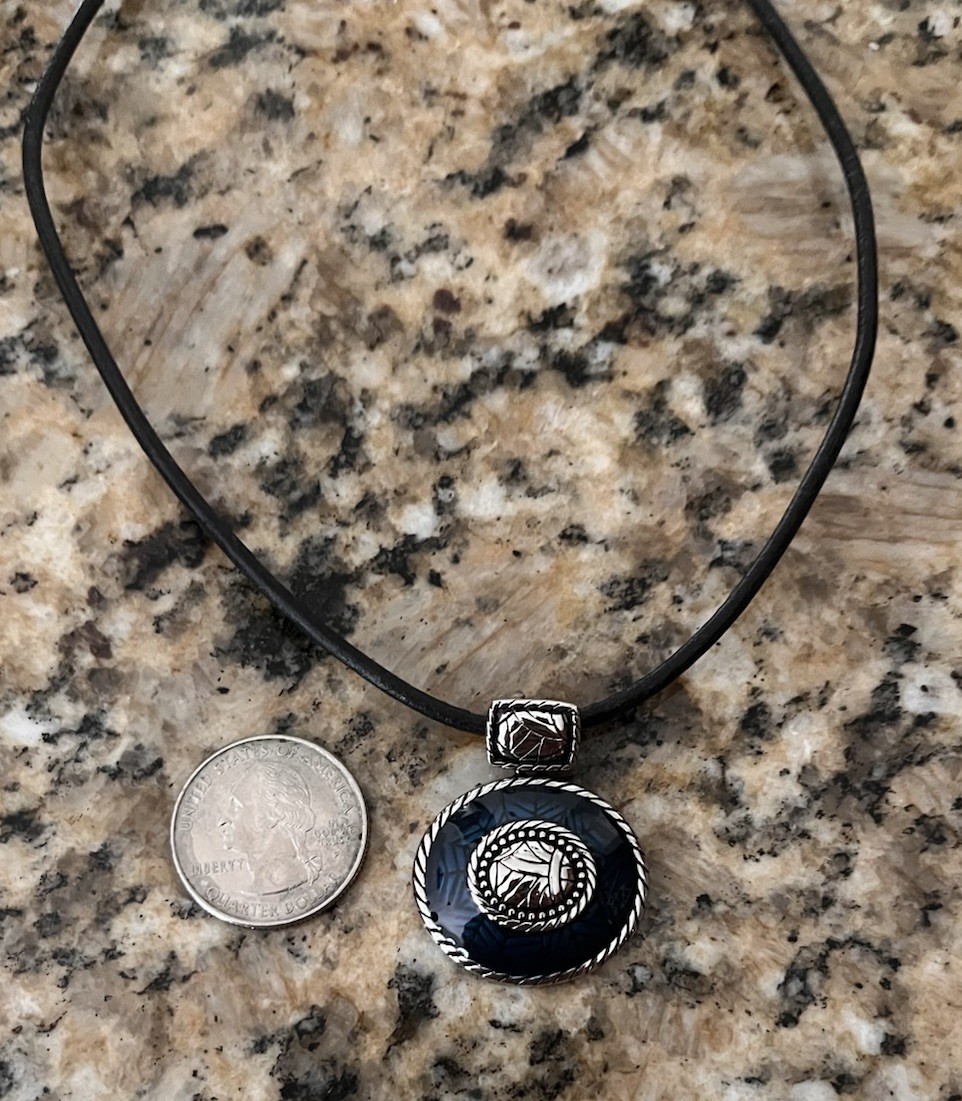 Lia Sofia Regatta Deep Blue Silver Enamel Leather Cord Pendant Necklace NWT
