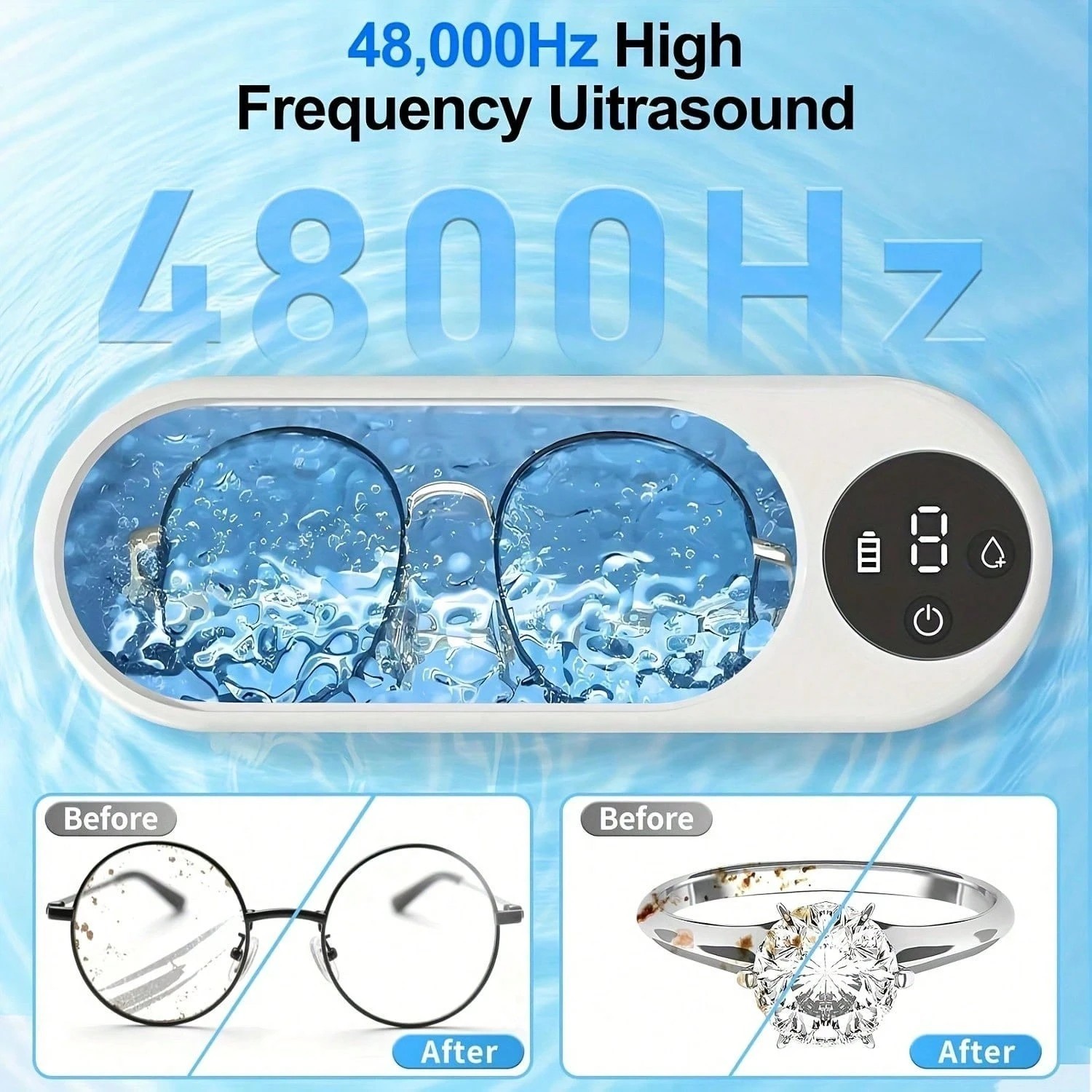 Sparkle Ultrasonic Cleaner USB Cordless Glasses Jewelry Denture Travel Machine