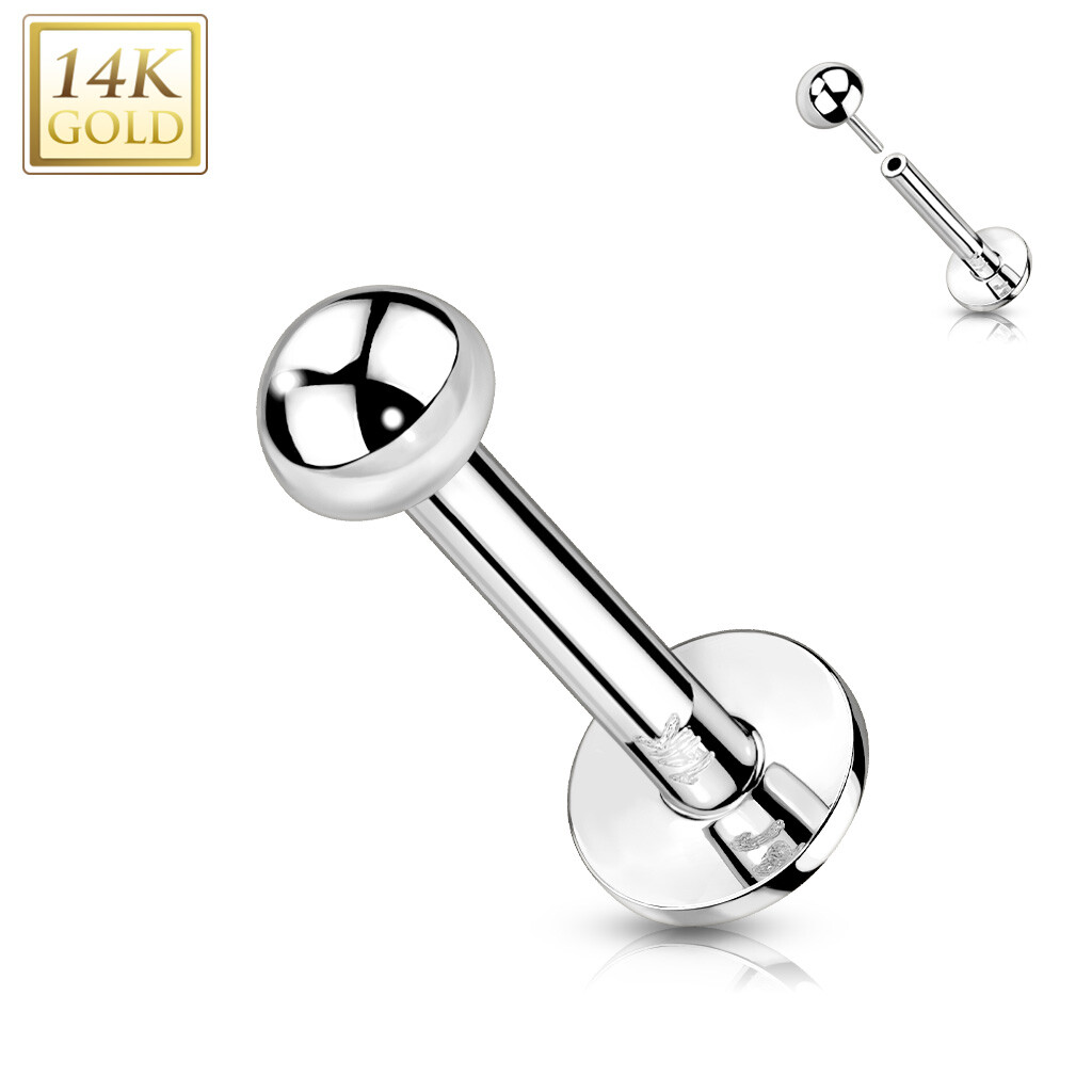 14K Solid Gold Dome Top Threadless Push In Labret Ear Cartilage Helix 16G