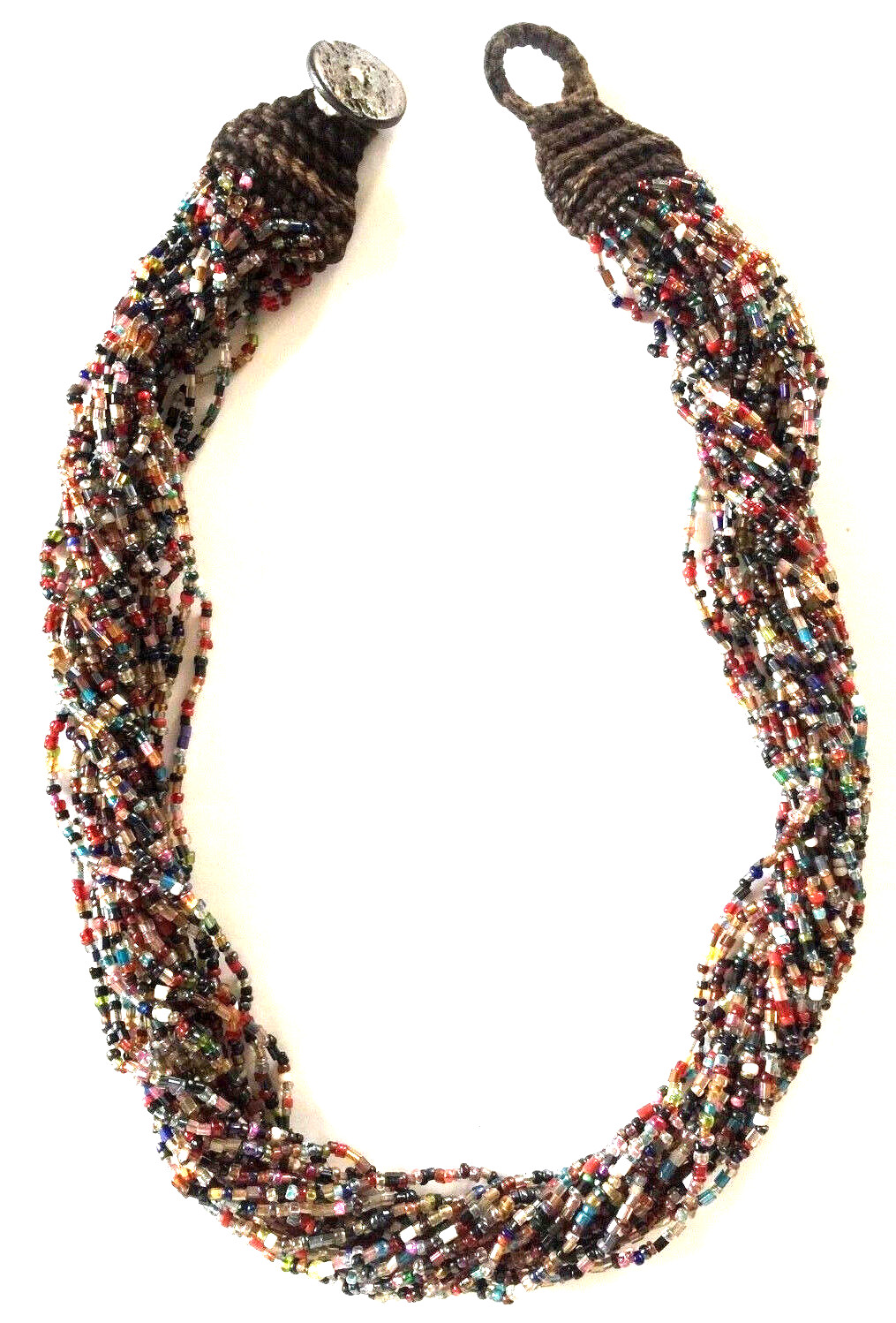Colorful Beaded Necklace with Multiple Twisted Strands 21 inches long