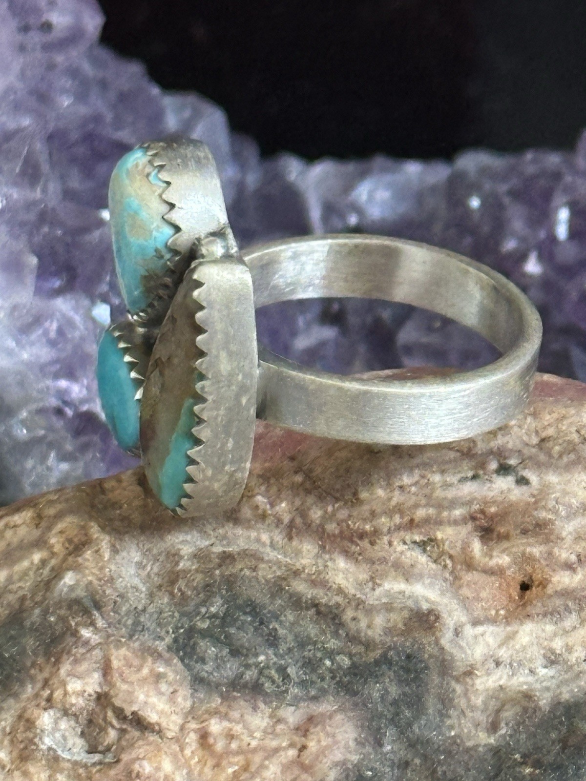 White Water Turquoise Mix Southwestern Sterling Silver Ring