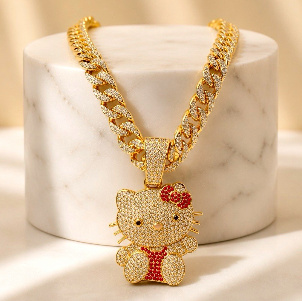 18” VVS CZ Monaco Cuban Chain + Hello Kitty Pendant