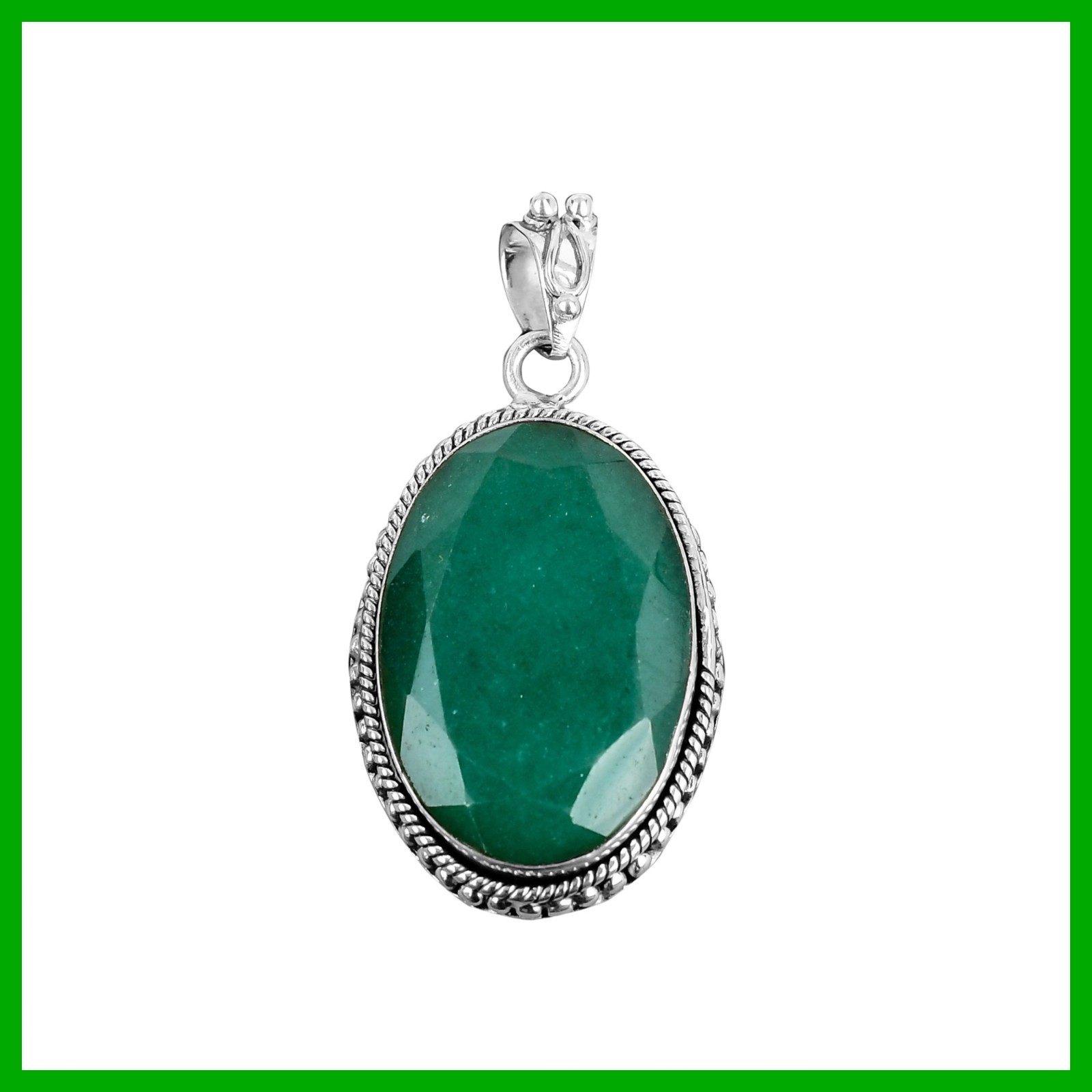 Friendship Day Deal Oval Zambian Emrald Gemstone Bezel Pendant Sterling Silver