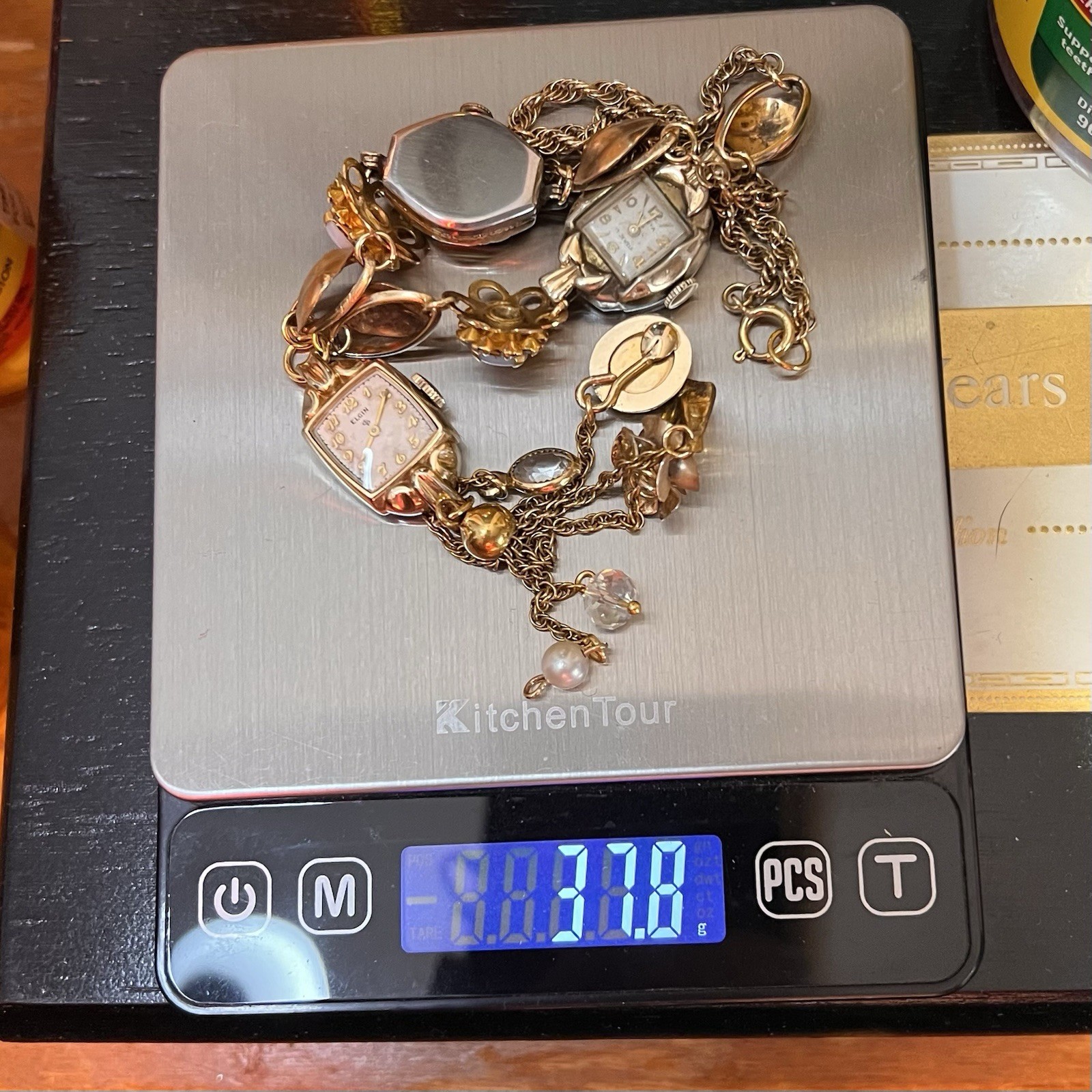Custom OoaK Vintage Gold Filled Triple Watch Necklace, Opal, Estate Assemblage