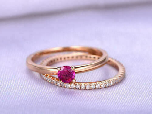 1.20 Ct Round Cut Simulated Diamond Red Ruby Bridal Ring Gift Rose Gold Plated