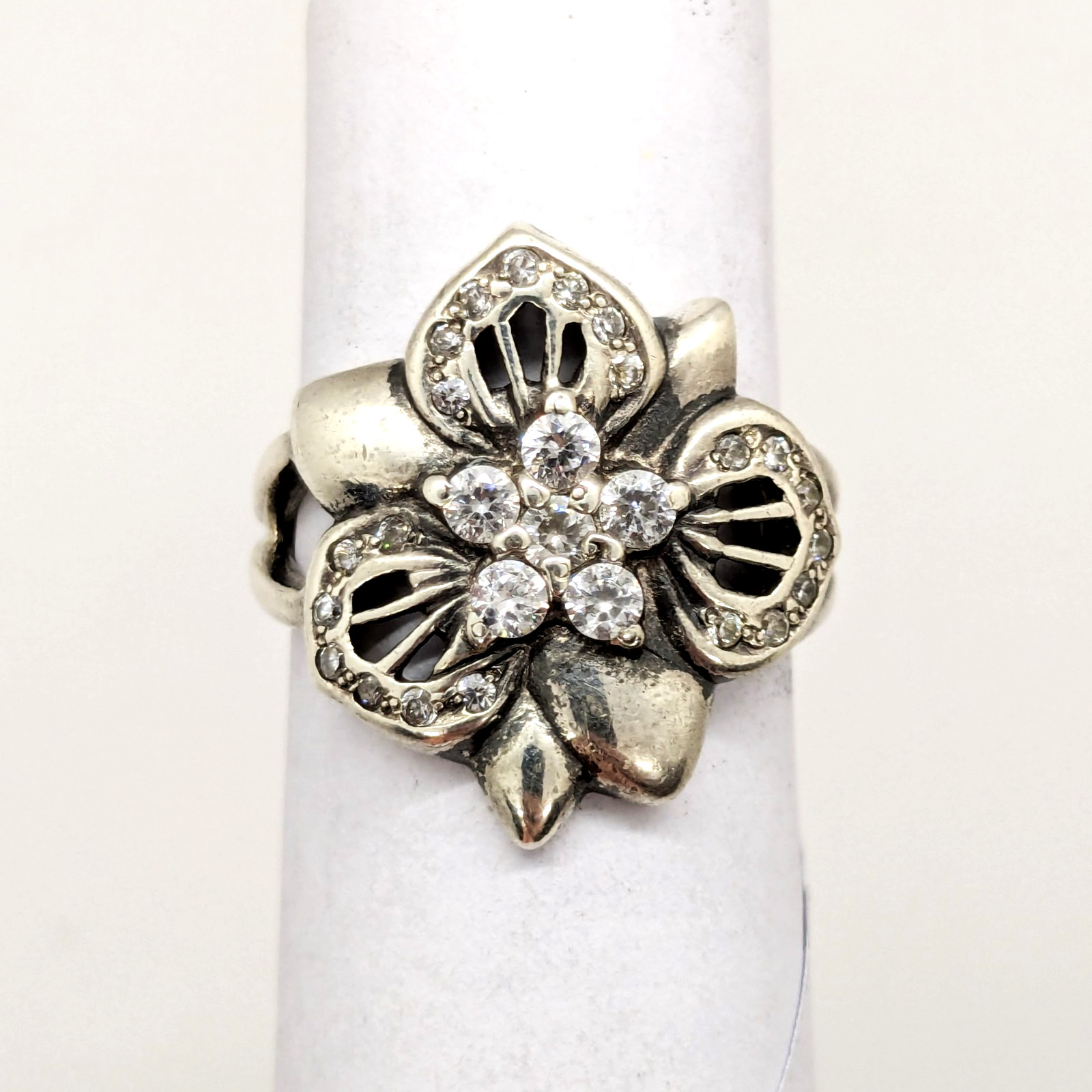 Vintage Luxury RING Silver 925 FLOWER with Bright Stones-size: 8US (17.7mm)| #14