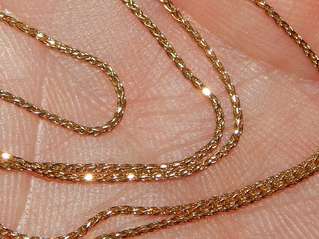 14K YELLOW GOLD .75 MM THIN DIAMOND CUT WHEAT LINK NECKLACE 24 INCH LONG