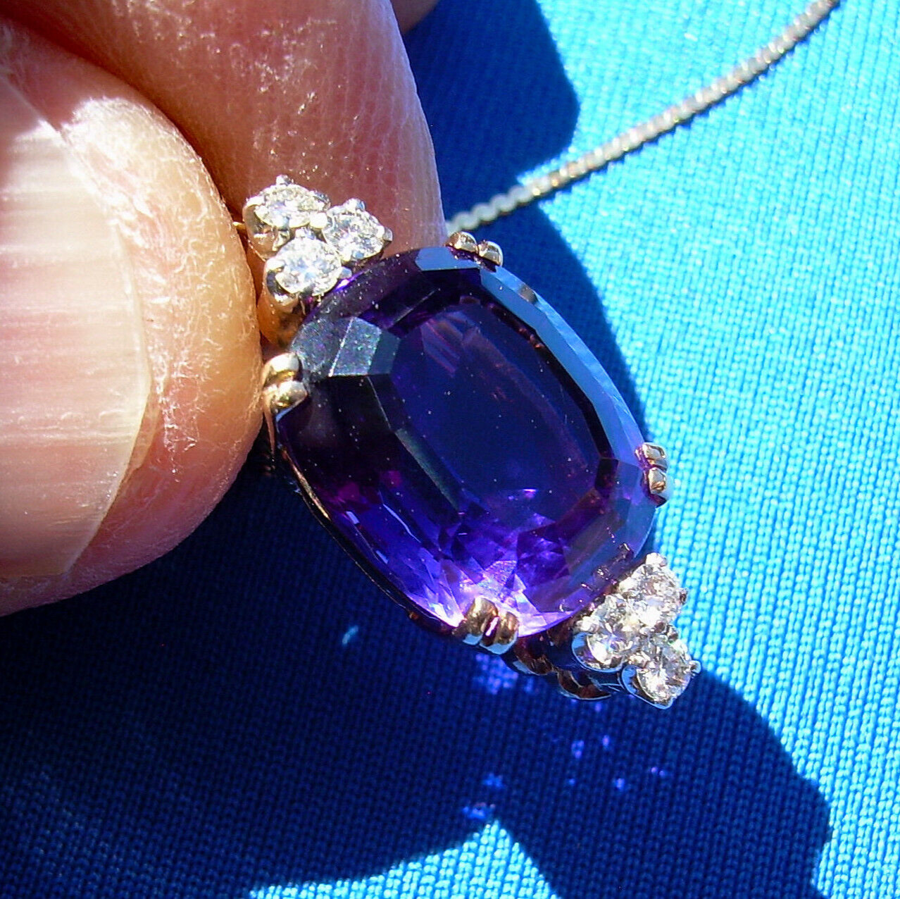 Original EARTH MINED AMETHYST DIAMOND Deco Style Necklaces SOLID 14K GOLD 20″ in