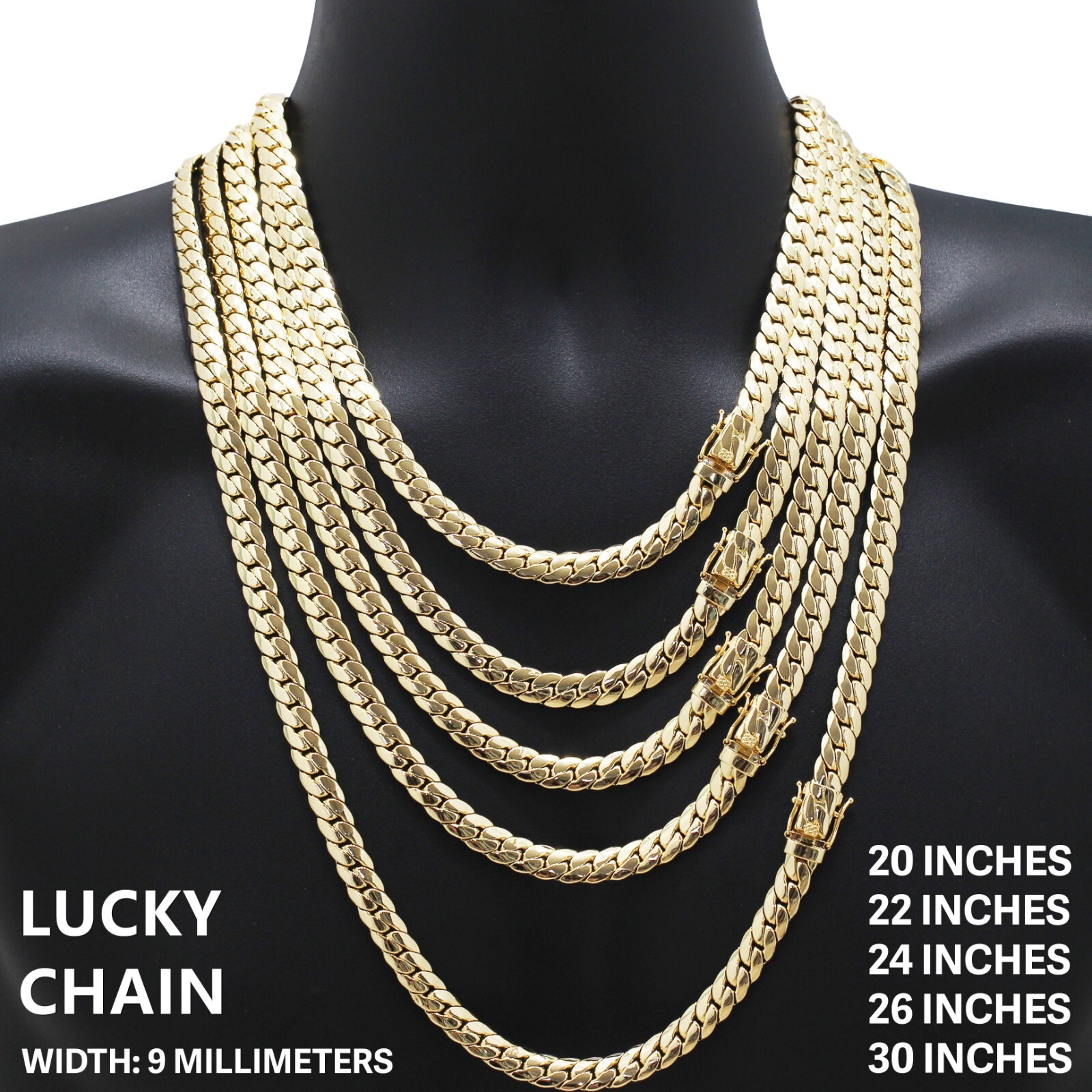 8.5”-30”14K GOLD FINISH MIAMI CUBAN LINK CHAIN OR BRACELET 9MM 32g-110g A28