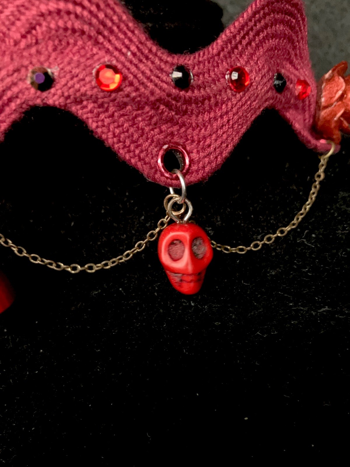Maroon And Red Skull And Rose Spring Back Choker, MiaChavi Geekery
