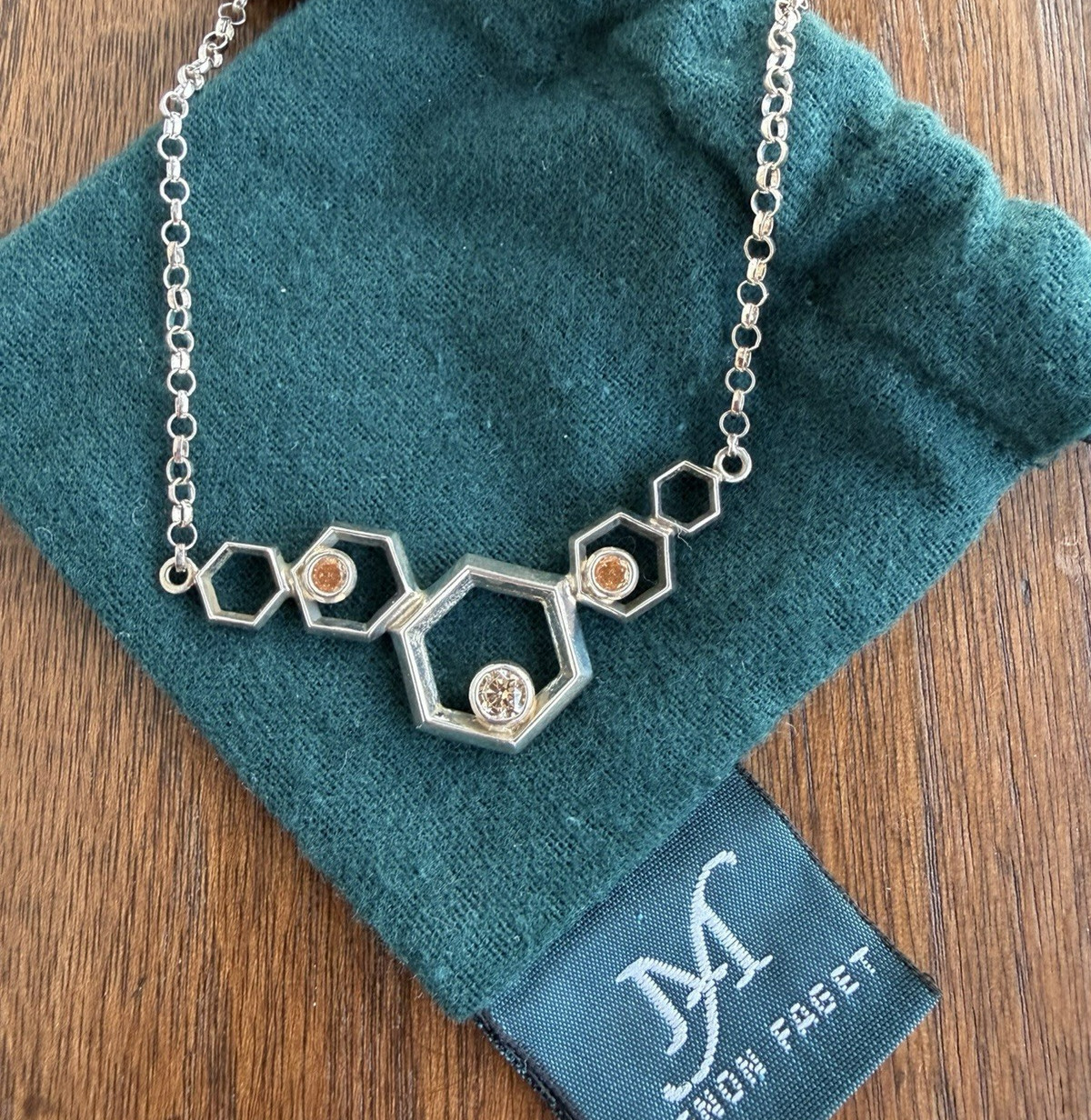 New Mignon Faget Sterling Silver Hive Nucleus Necklace 16-20″ Honeycomb Bee 925