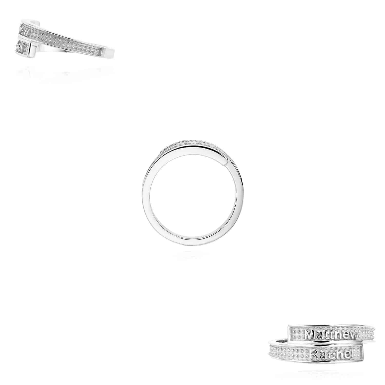 Personalized 14K White Gold Rose Custom Textured Band Name Ring
